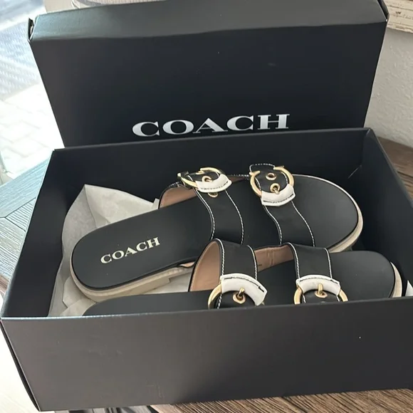 Coach Piper Leather Sandal Black Size 9 Like New - Picture 6 of 7